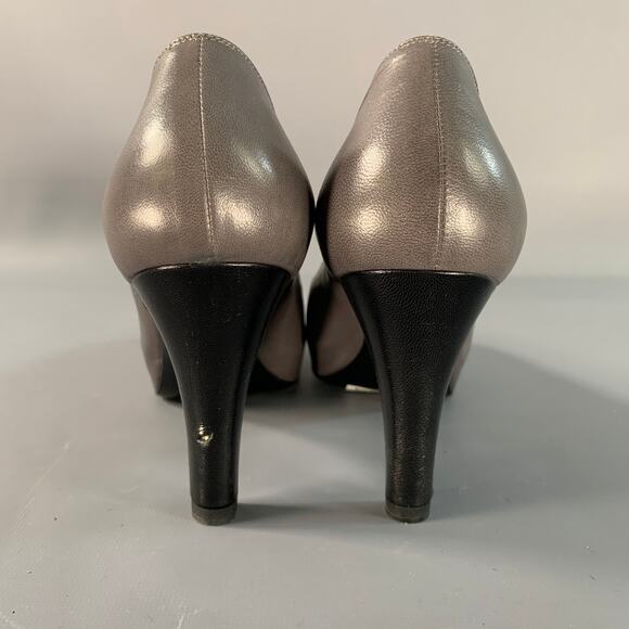 CHANEL Size 6 Grey Black Leather Cap Toe Pumps - Picture 3 of 8
